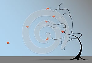 Fall Tree Wind Blows Autumn Leaves