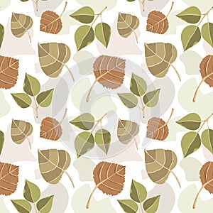 Fall vector background. Brown and green colors. Autumn leaves seamless pattern.