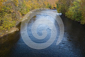 Early fall View of the James River in the Blue Ridge Mountains located in Botetourt County, Virginia, USA.