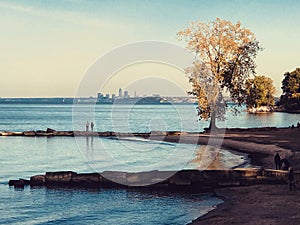 A fall view of the Cleveland Skyline from Huntington Park - Bay Village - Ohio - USA