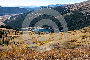 Fall view of Hoosier Pass with artificial lake