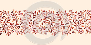 Fall Wild Forest Foliage and Berries Vector Seamless Horizontal Pattern Border