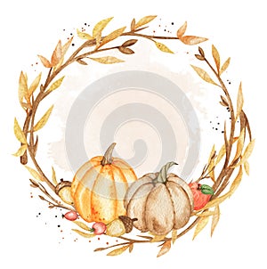 Fall wreath clipart, watercolor autumn frame isolated