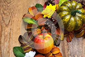 Fall wreath with green pumpkin and yellow silk roses