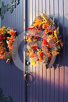 Fall wreaths on door