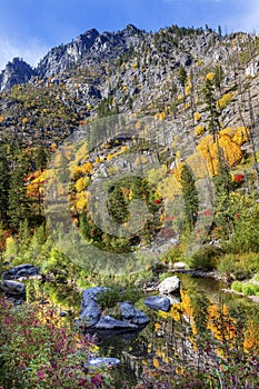 Fall Yellow Red Colors Reflection Wenatchee River Washington