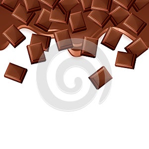 Fallen black chocolate bars isolated on white background.