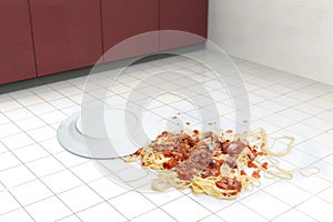 Fallen dish of pasta photo