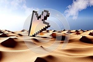 Fallen Down Error Crashed Computer Mouse Cursor Pixel Pointer in Desert - 3d Illustration