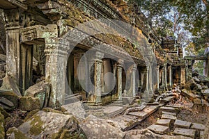 Fallen hallway in ancient ruins photo