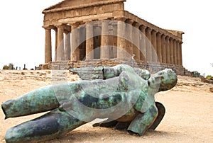 Fallen Icarus in front of Temple of Concordia, Agrigento, Sicily, Italy