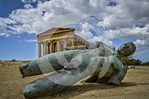 Fallen ikaro in front of concorde temple sicily photo