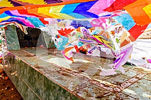 Fallen kite on grave, Giant kite festival, Santiago Sacatepequez, Guatemala