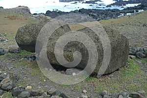 Fallen moui at the Easter Island, Chile.