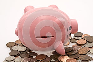 Fallen Piggy Bank and Coins