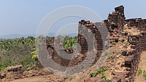 Fallen ruined Backside Protection Wall of Fort, Mirjan Fort, Uttara Kannada, Karnataka