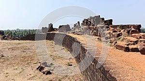 Fallen ruined protection Wall of Fort, Mirjan Fort, Uttara Kannada, Karnataka