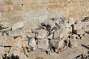 Fallen stone blocks from a wall.