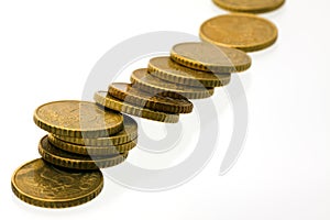 Falling 50 euro cent coins