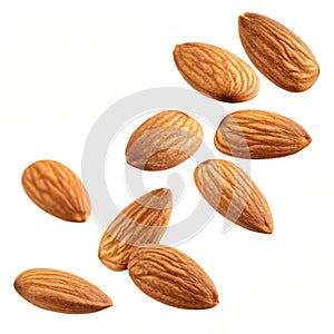 Falling almonds realistic nuts isolated on white