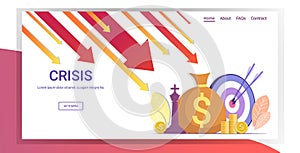 Falling arrows decrease economy stretching rising drop financial crisis failure budget collapse concept downward graph