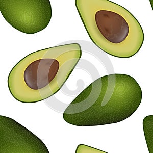 Falling Avocado seamless vector pattern ripe raw fruit. Persea americana exotic whole and halved photo