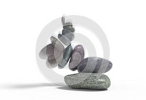 Falling balanced stones set 3d illustration