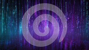 Falling binary code creating a glowing digital matrix