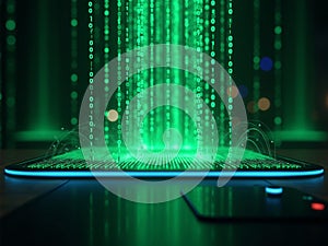 Falling Binary Code Matrix Style On Black Background For Cyber Interface Design