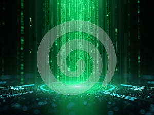 Falling Binary Code Matrix Style On Black Background For Cyber Interface Design