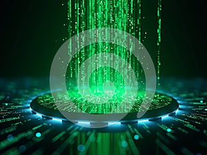 Falling Binary Code Matrix Style On Black Background For Cyber Interface Design