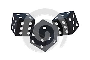 Falling black dice isolated on white background