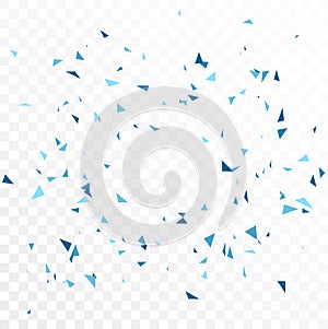 Falling blue confetti and ribbon, isolated on transparent background