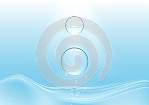 Falling blue water drops on water surface vector illustration