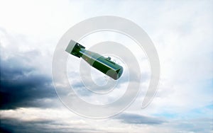 Falling bombs against the dark sky. Atom bomb. 3d rendering