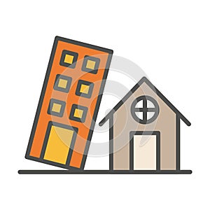 Falling building. Vector illustration decorative design