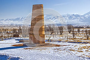 The falling Burana tower. Tokmak, Kyrgyzstan