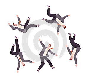 Falling businessman. Fall down business men in suit from full despair, suicide action stressed office worker