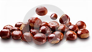 Falling Chestnuts isolate on White background