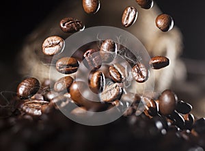 Falling coffee beans