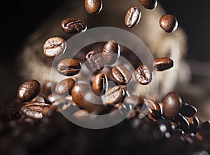 Falling coffee beans