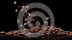 falling coffee beans on a dark