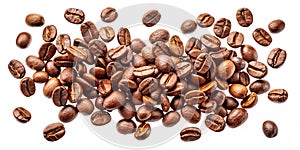 Falling Coffee Beans Isolated on White Background