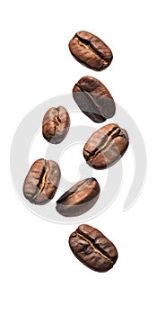 Falling Coffee Beans Isolated on White Background