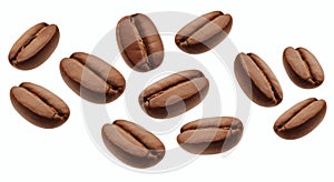 Falling coffee beans isolated on white background 04