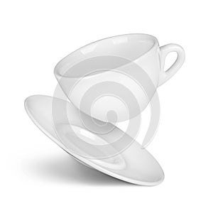 Falling coffee cup and saucer