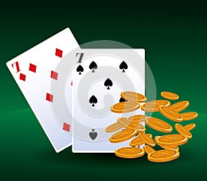 Falling coins money and cards betting game gambling casino