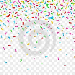 Falling colorful celebration party decoration confetti on checkered background