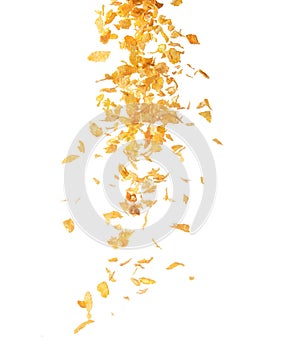 Falling corn flakes on an isolated background