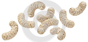 Falling diabetic corn sticks isolated on white background